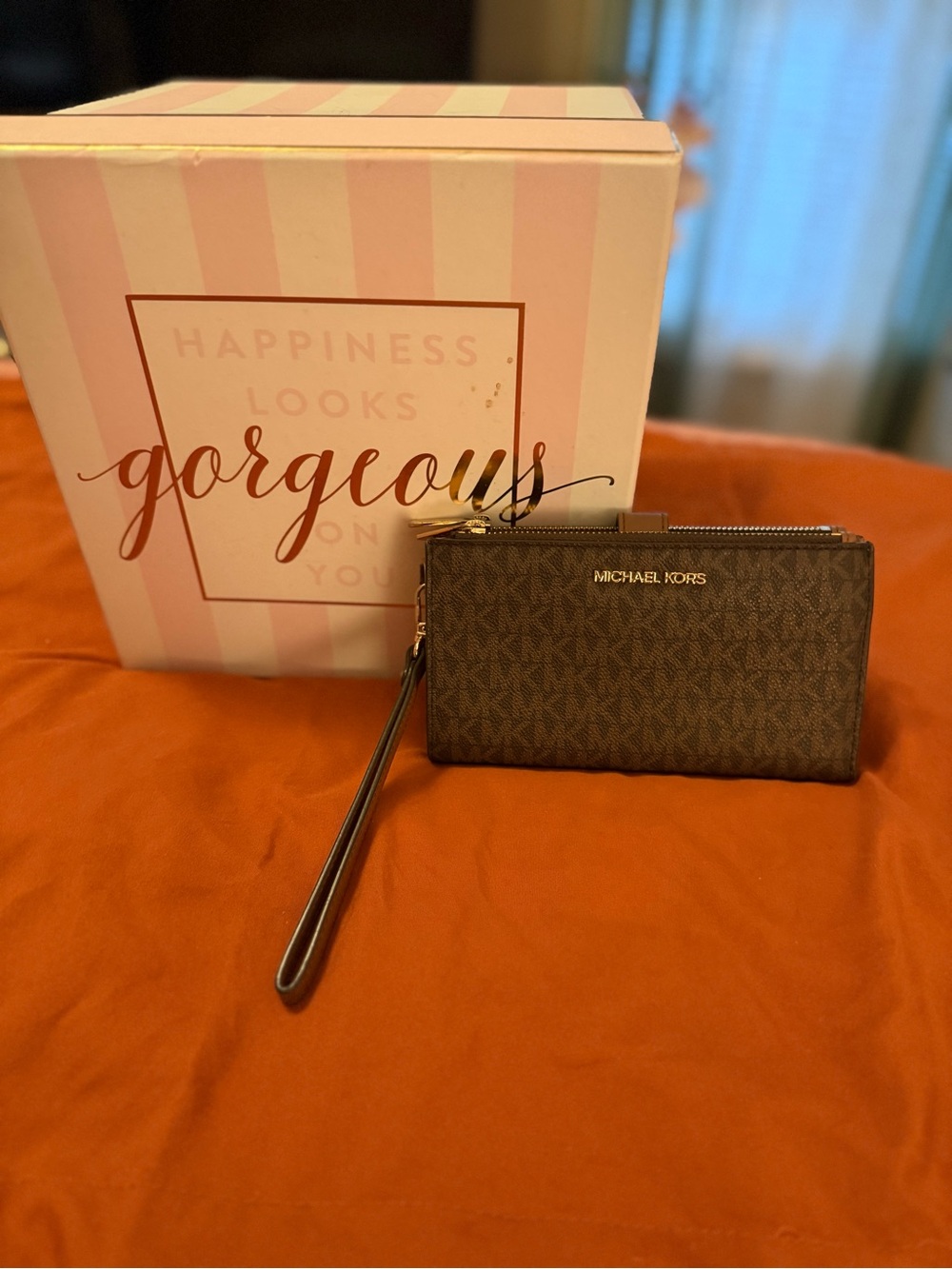 Michael Kors Brown Signature Wristlet Clutch